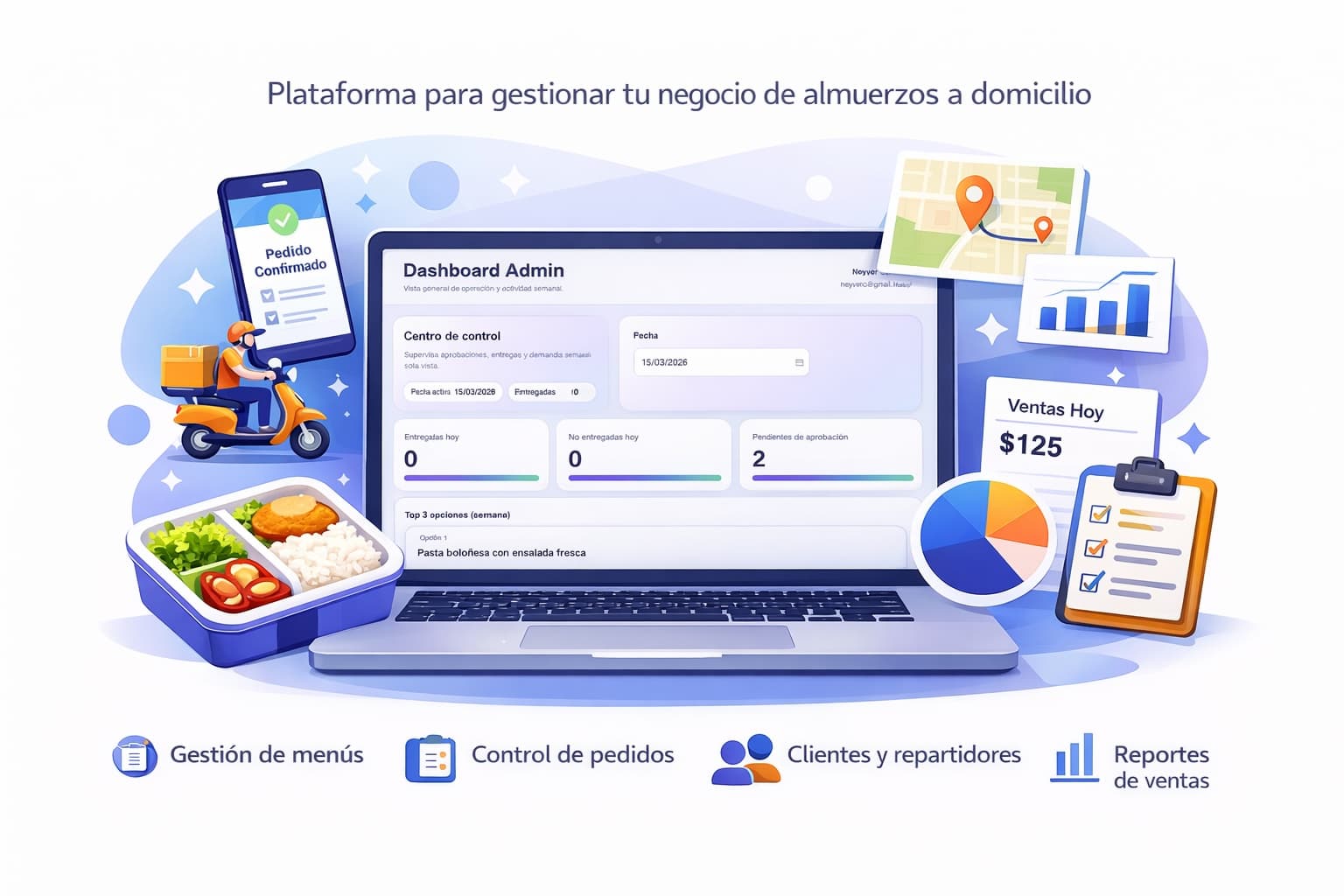 Plataforma LunchGo para gestionar negocio de almuerzos a domicilio